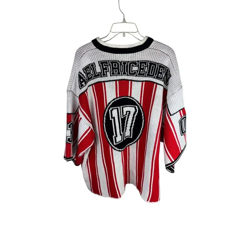 Aelfric Eden 17 Striped Oversized Sweater NEW Sweater Jersey Size XL V-Neck Red - Picture 2 of 5